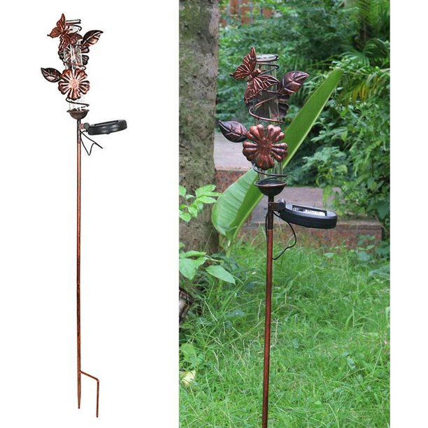 Medidor de lluvia, medidor de lluvia de hierro forjado para exteriores, medidor de lluvia de jardín de mariposa libélula con lámpara de sensor de control de luz para medición de lluvia de jardín al aire libre Kuyhfg Bienvenido a Kuyhfg