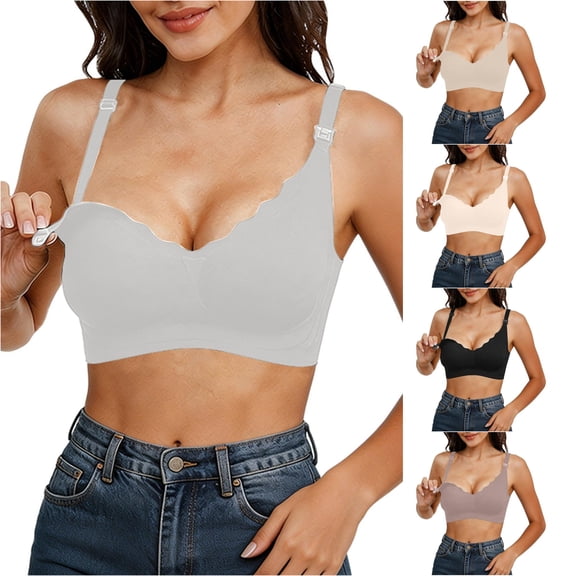 Maternity Nursing Bra Seamless Wireless Bust Support Pregnancy Postpartum Breastfeeding Comfort Fit Daily Home Smooth Triple Hook, XL, Grey