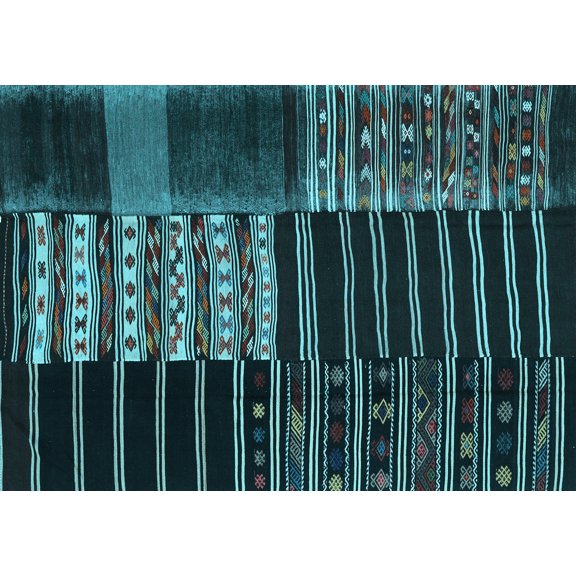 Ahgly Company Indoor Rectangle Patchwork Light Blue Transitional Area Rugs, 3' x 5'