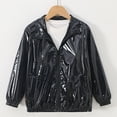thumbnail image 3 of Krdevn Unisex Kids Metallic Shiny Zip Jacket, Lapel Collar Long Sleeve Fashion Casual Coat Trendy Boys Girls Coat for Spring Fall,Black, 3 of 9