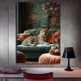 thumbnail image 6 of Mudket Leopard on Emerald Green Velvet Sofa Canvas Wall Art, Vintage Chinoiserie Floral Canvas Art for Living Room Bedroom Print for Luxury Apartment Home Decor , Framed Ready to Hang - 12"L x 8"W, 6 of 9