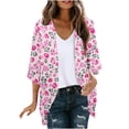thumbnail image 3 of yoeyez Lightweight Cardigans for Women Floral Print 3/4 Sleeve Kimono Cardigan Loose Cover Up Casual Summer Beachwear 2026 Pink,L, 3 of 6