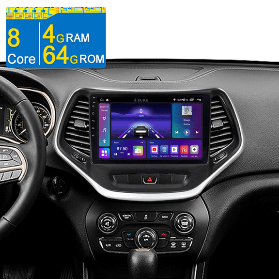 8-Core Android 15 CarPlay Radio 4 64GB Car Stereo for Jeep Cherokee 2014-2018 with Backup Camera/GPS Navi/Wi-Fi/BT 5.0/DSP/FM