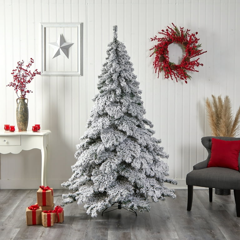 Nearly Natural Austria White Prelit LED Flocked Fir Christmas Tree