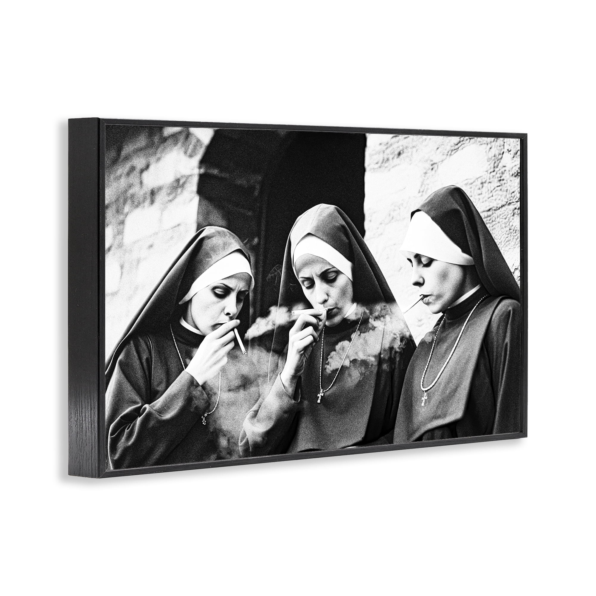 Smoking Nuns Rebellion Black Framed Giclee Art, design by Decent Exposures