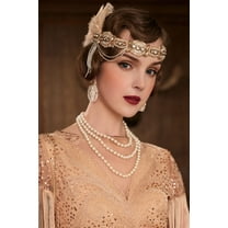 BABEYOND 1920s Flapper Headband Roaring 20s Gatsby Headpiece Black Feather Headband 1920s Flapper Hair Accessories (Nude Pink)