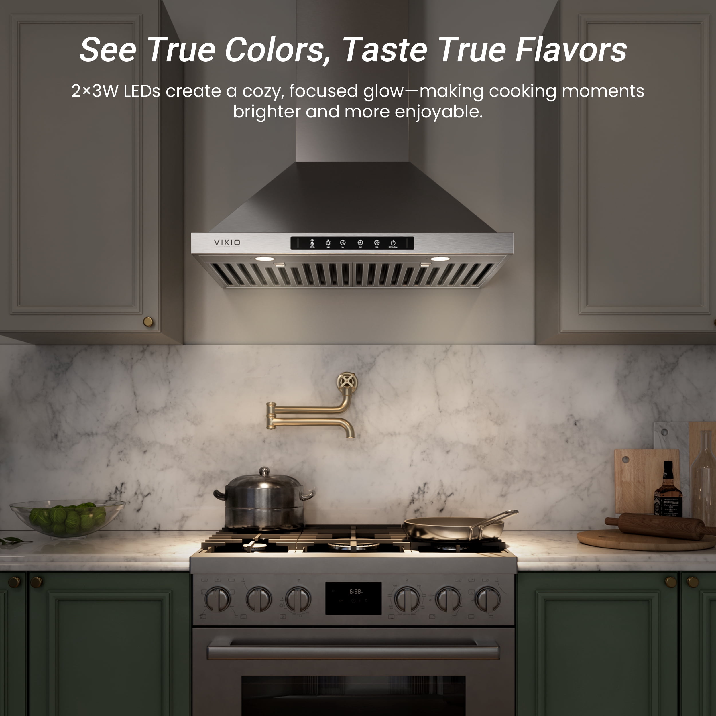 VIKIO 30 in. Wall Mount Range Hood, 900 CFM, Ducted, Stainless Steel with LED Lighting