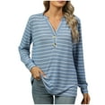 thumbnail image 2 of YHAJDS Women Winter Oversized Sweatshirt,Women's Long Sleeve Tops Womens Sweatshirts Blouse Coat Striped Print Button Detail V Neck Pullover Top for Fall and Winter, 2 of 5