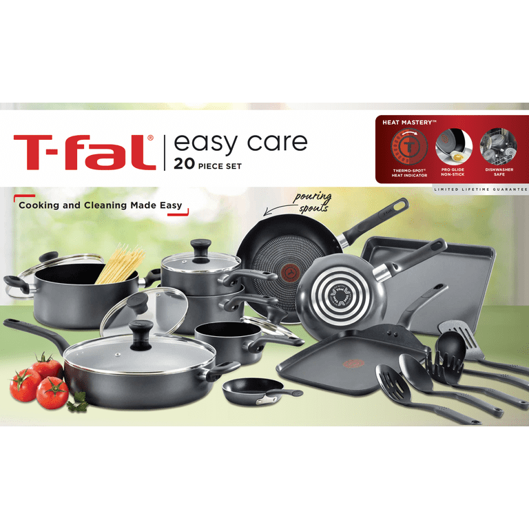 T-Fal Essentials 20-pc. Aluminum Non-Stick Kitchen Pots Cookware Set Gray