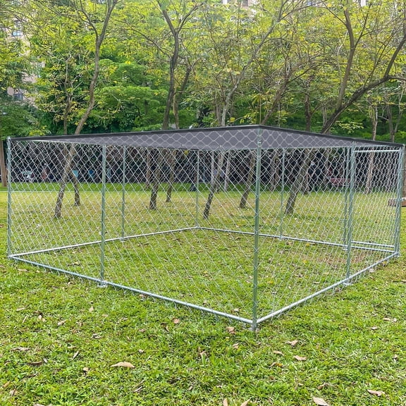 Teousev 10 x 10 ft Outdoor Dog Exercise Pen with Sunshade Cover, Galvanized Steel Frame, Rust-Resistant Dog Playpen for Small to Medium Dogs