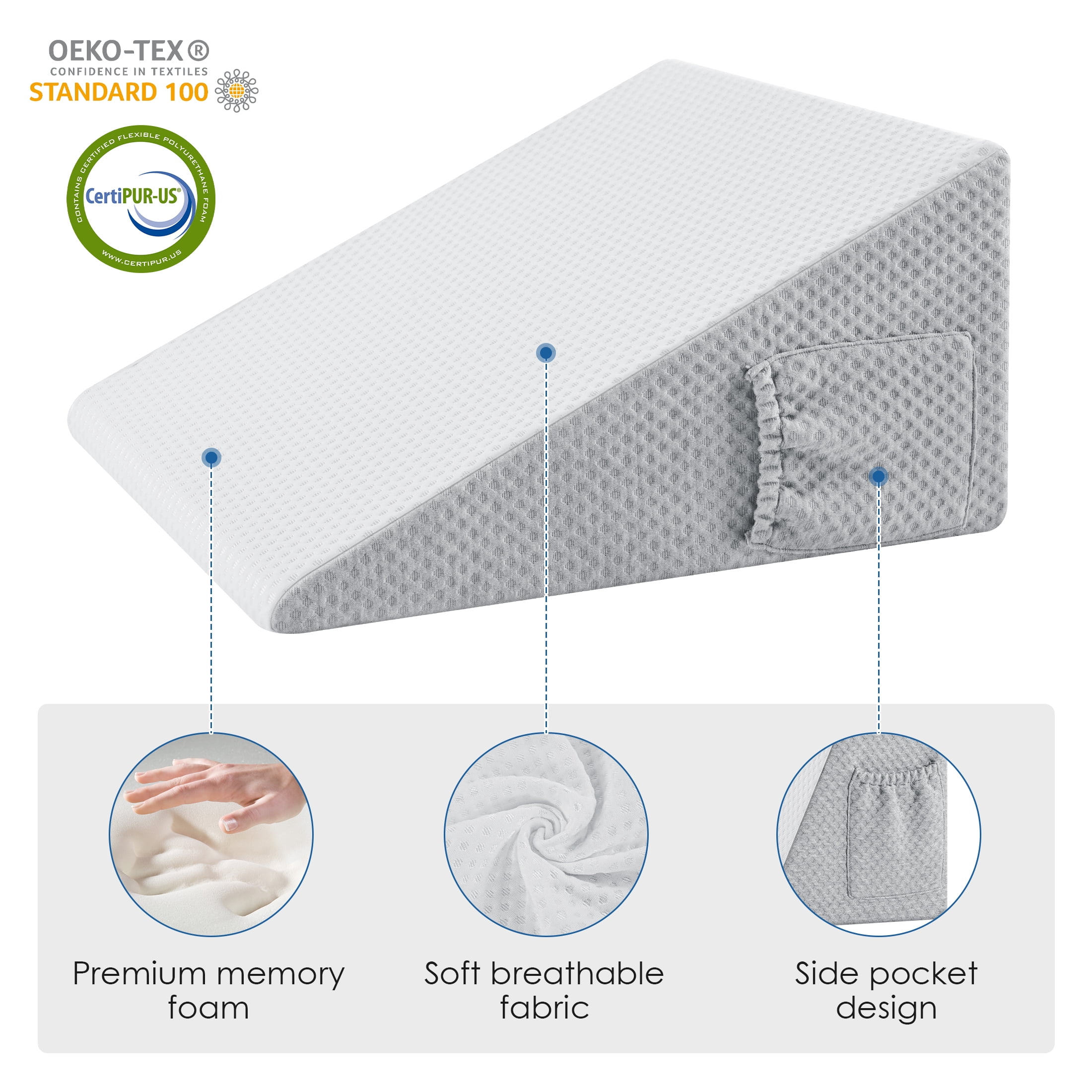 MOONORAH Wedge Pillow for Sleep Apnea, Bed Wedge Pillows for Headboard  Triangle Memory Foam Removable Washable Cover for Acid Reflux Relief Sleeping Snoring Back Pain Heartburn