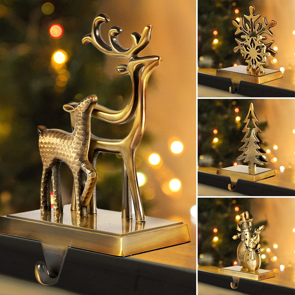 Silver Chrome Reindeer  Christmas Fireplace Stocking Holder Hook 