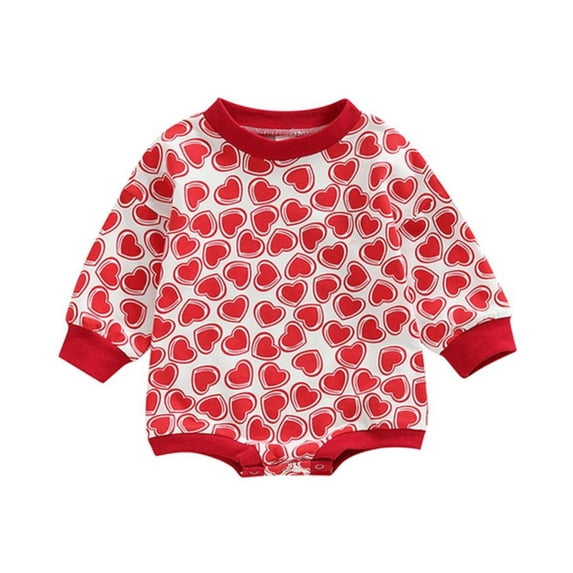 Toddler Baby Boy Girls Valentine's Day Jumpsuit Heart Print Long Sleeve Cute Romper Playsuit,0-12M