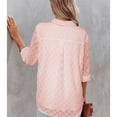 thumbnail image 2 of Blusa holgada de moda transpirable con botones y cuello vuelto de manga larga para mujer Rosa S, 2 of 4