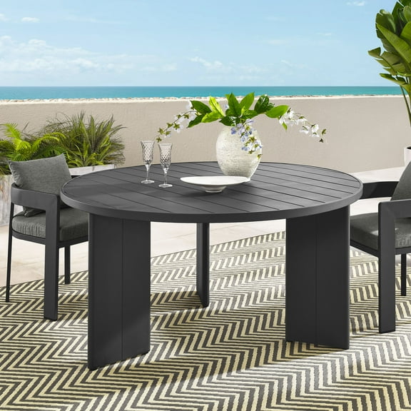 Modway Tahoe Round Outdoor Patio Aluminum Dining Table in Gray