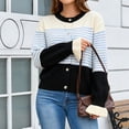 thumbnail image 6 of PBFRDSJ Women’s Striped Open Front Cardigan Long Sleeve Crew Neck Button Down Knit Sweater Retro Casual Wool Tops, 6 of 9