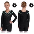 thumbnail image 2 of Aislor Kids Girls Long Sleeve Sparkle Gymnastics Leotard and Shorts Hair Scrunchies Ballet Dance Light Green 6, 2 of 7