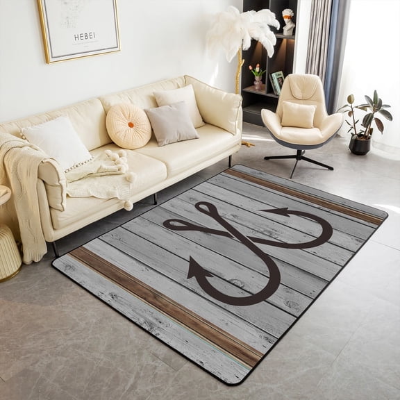 Erosebridal Fishing Area Rugs For Living Room 6'6" x 4'11", Old Barn Door Bedroom Decor, Rustic Farmhouse Decor
