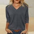 thumbnail image 2 of Fanxing 3/4 Length Sleeve Womens Tops V Neck Dressy Blouses Lightweight Summer Basic Tees Shirts Gray,M, 2 of 8