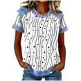 thumbnail image 1 of Tops de Manga Corta para las Mujeres Encaje Suelto Cuello Redondo Casual Color Sólido Blusa Camiseta Tops Sueltos, 1 of 5