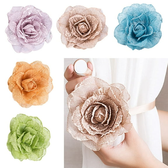 Cheers.US 1Pcs Window Magnetic Flower Curtain Tieback Clip-on Rose Flower Tie Holder Decor