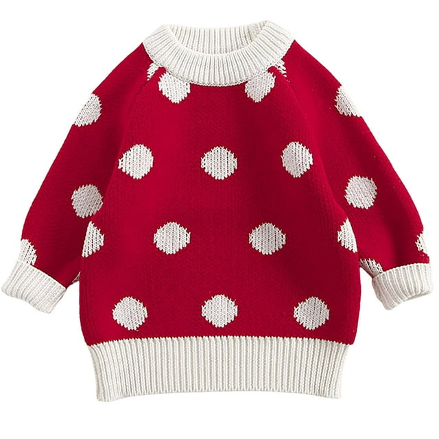 Besolor Chandails en Tricot pour Bébés Filles Automne Hiver Mode à Pois Col Rond Hauts à Manches Longues à Blocs de Couleur pour Tout-Petits