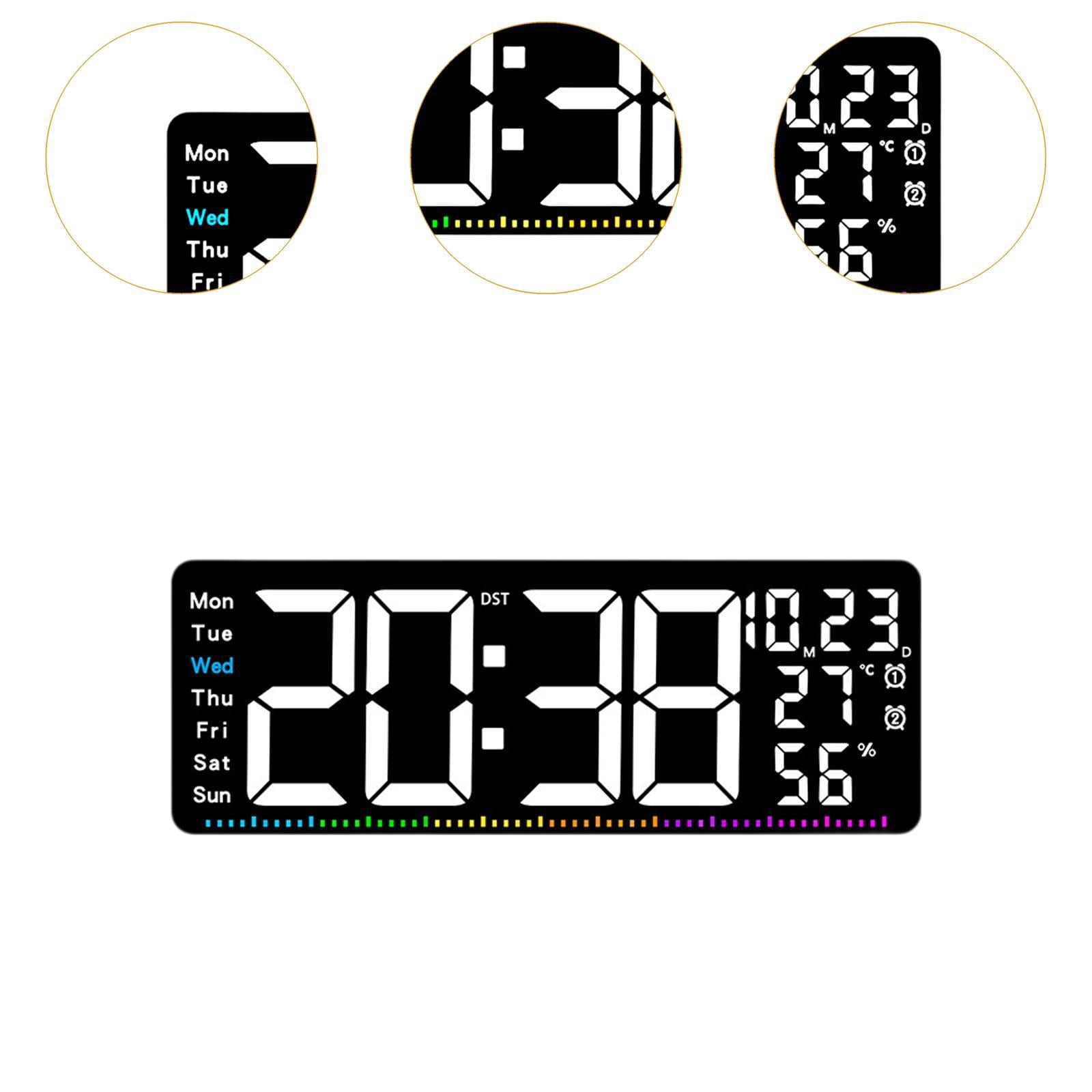 TISHITA Digital Wall Clock with Temperature Display Ideal Gift Sturdy Practical Calendar Clock LED Alarm Clock for Office Bedroom White