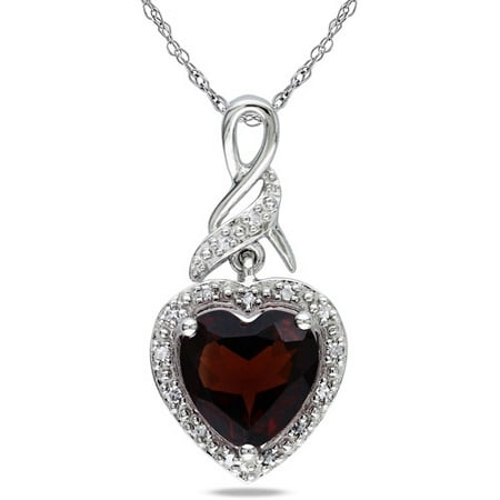 2 Carat T.G.W. Garnet and Diamond-Accent Sterling Silver Infinity Heart Pendant, 18