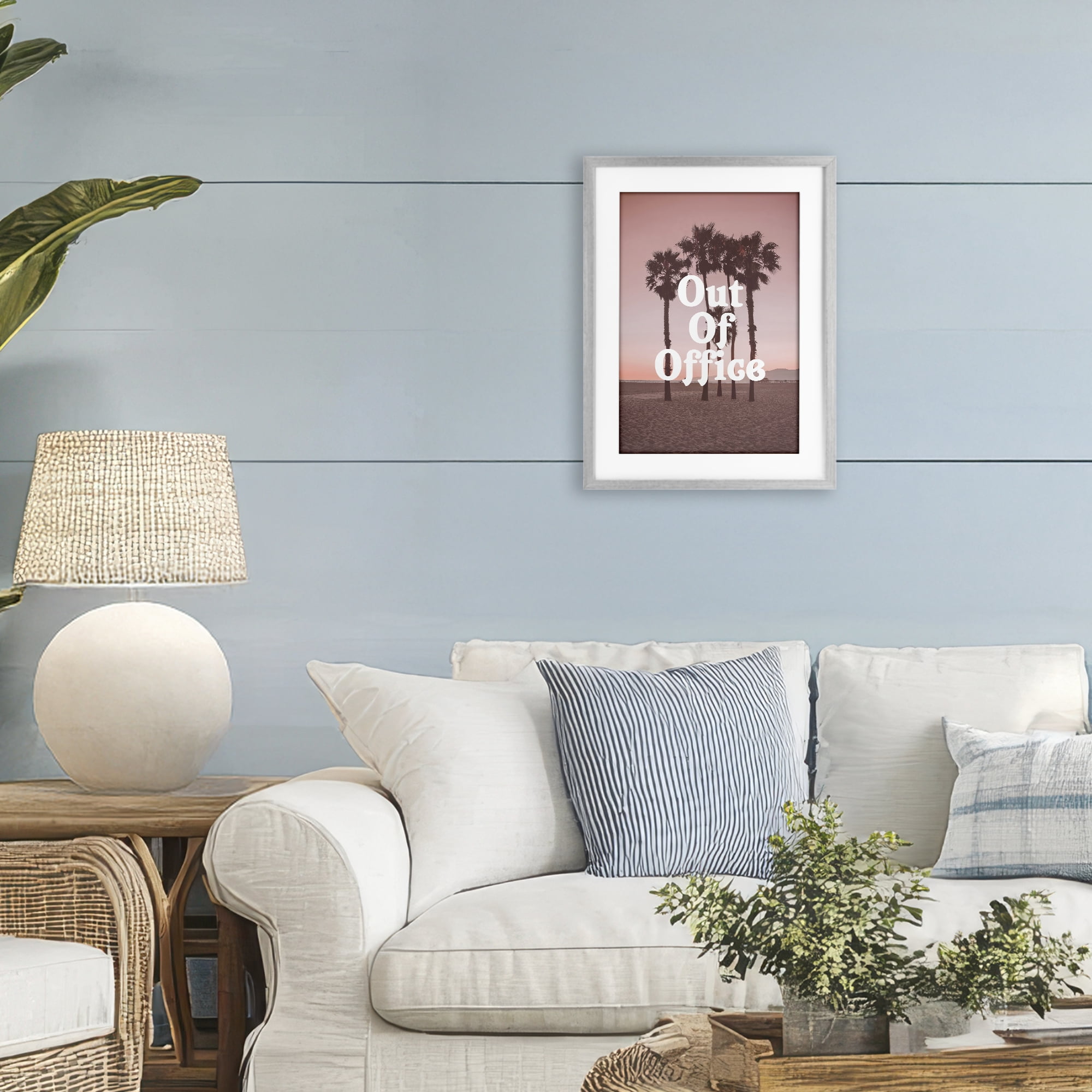 Stupell Industries Pink Tropical Out Of Office Gray Framed Print Under Glass, design by Lil' Rue