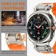 thumbnail image 2 of Compatible for Samsung Galaxy Watch Ultra Bands 47mm (2025/2024) Men Sport Band Durable Armor Military Rugged Silicone Rubber Band with Stainless Steel Metal Connector, Titanium/Orange, 2 of 9