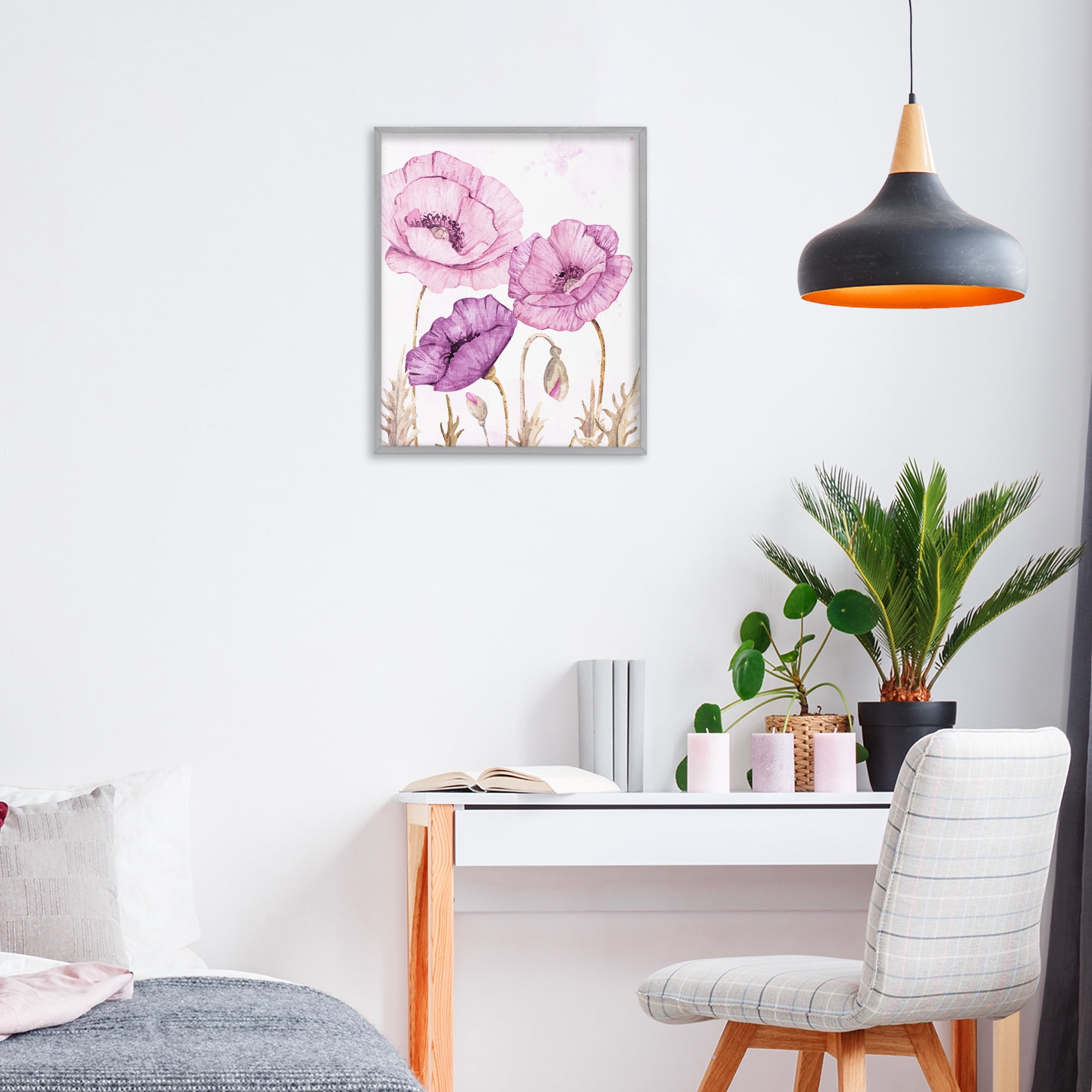 Stupell Industries Bright Purple Poppies Gray Framed Giclee Art, design by Kim Allen