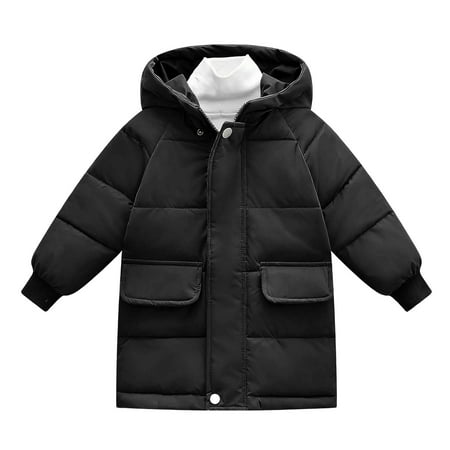 Winter Coats for Boys with Hooded Puffer Jacket Boys Black Puffer Jacket Full-Zip Long Sleeve Waterproof Kids Thicken Jacket Girl Jackets Size 6-7 Years