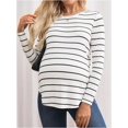thumbnail image 4 of - Camisas de mernidad para mujer, de punto a rayas, manga larga, cuello redondo, blusas para embarazo, blusas, 4 of 5