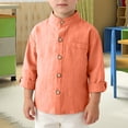 thumbnail image 3 of EnJoCho Boys Girls Collar Shirts Kids Cotton Button Down School Unifor𝗆 T-Shirt Teen Long Sleeve Soft Plain Summer Blouse Boys Linen Blend Casual Shirt, 3 of 6