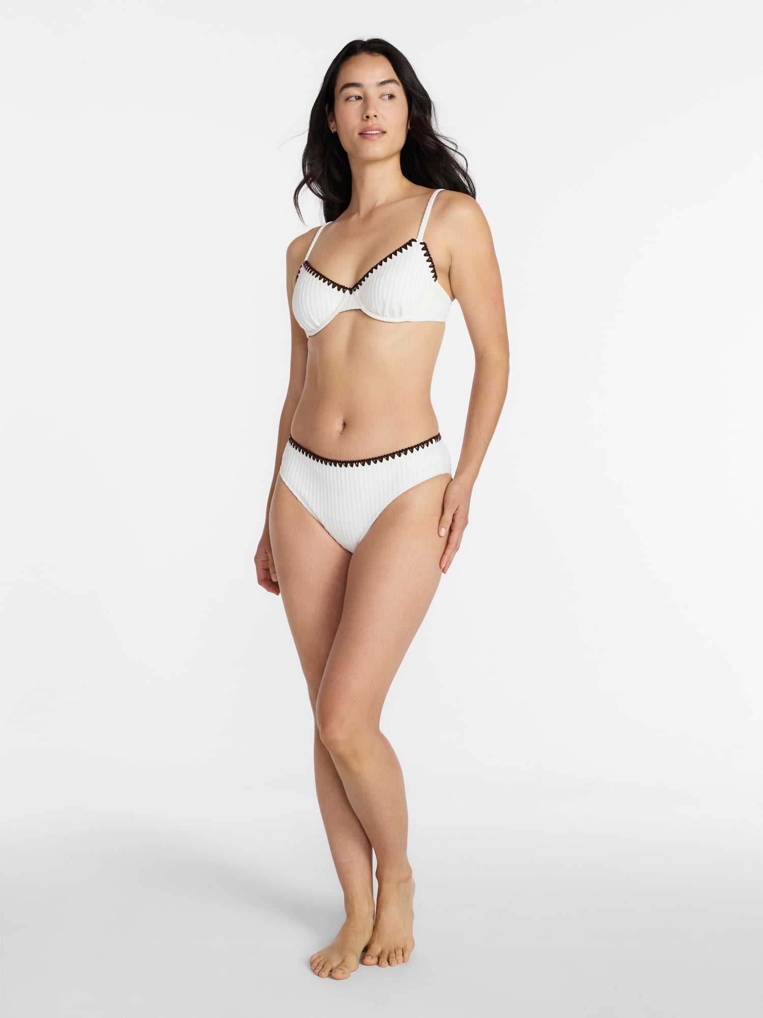 Time and Tru Women's Mid Rise Bikini Bottoms with Contrast Trim, Sizes XS-3X