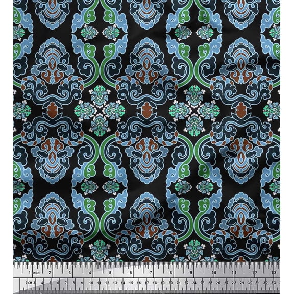 Soimoi Cotton Duck Fabric Swirls & Floral Artistic Print Sewing Fabric Yard 42 Inch Wide