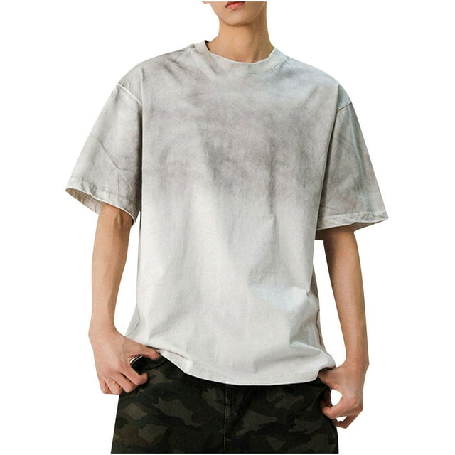 Playeras Elvqul de Hombre Casual Algodón Blanco con Estampado en Degradé Manga Corta Cuello Redondo