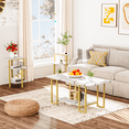 thumbnail image 2 of Baxluxe 3 Pieces Faux Marble Table Set, Modern Rectangle Coffee Table with 2 Side Table, Faux Marble Tabletop and Metal Frame, 3 Pieces Table Sets for Living Room, Apartment, White & Black, 2 of 8