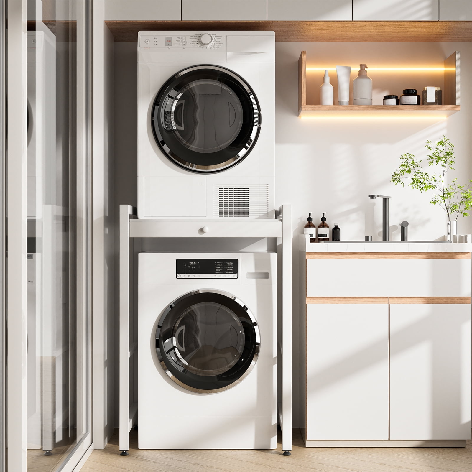 Over The Washer Storage Shelf, Washing Machine Storage Utility Rack with Countertop, Washing Machine Storage Stand