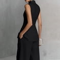 thumbnail image 6 of Evdexr Linen Sets For Women 2 Piece Stand Collar Sleeveless Top and Baggy Wide Leg Pants Set Trendy Casual Business Lounge Outfit Suits Black M, 6 of 6