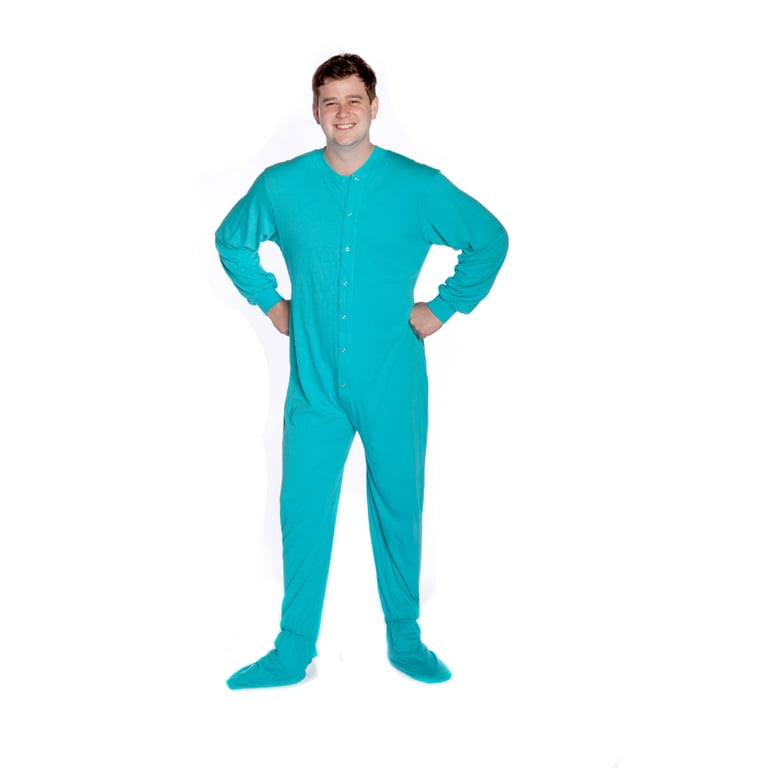 Big Feet PJs Turquoise Jersey Knit Adult Sleeper Footed Pajamas w