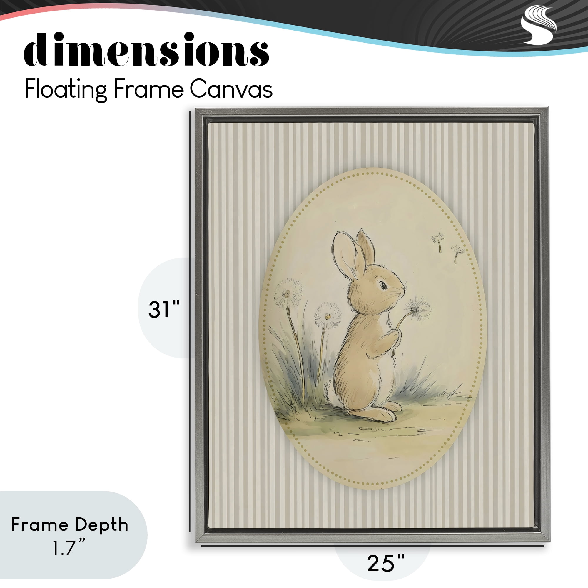 Stupell Industries Baby Bunny in Dandelions Gray Framed Floater Canvas Wall Art, design by Arlington Prints