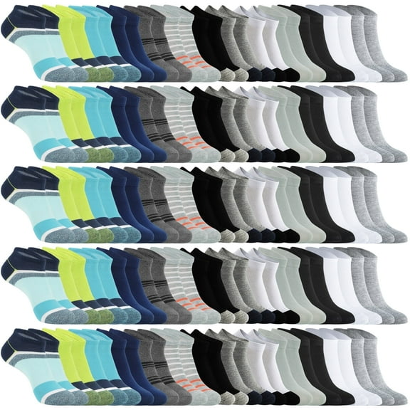 Usavemo 100 Pairs Mens Ankle Socks Bulk Pack Various Moisture Wicking Low Cut Sample Socks Value Sock for Men Size 9-11