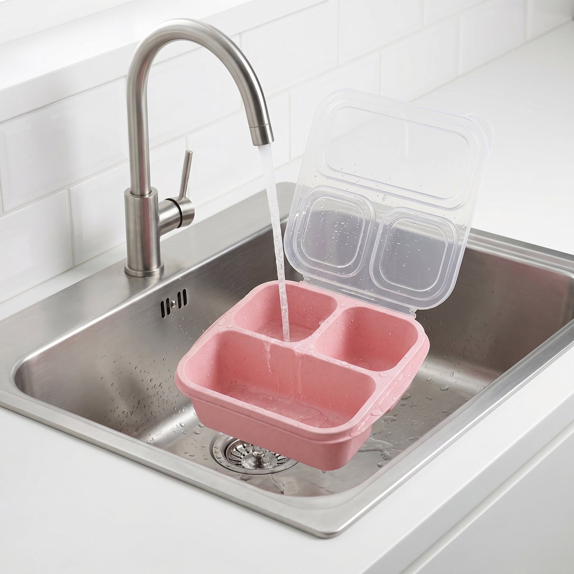 Unique Bargains Wheat Straw Leak-Proof Meal Lunch Bento Box for Work Travel Pink