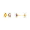 thumbnail image 4 of Tilo Jewelry 10K Yellow Gold Purple Round Stud Post Earrings with Cubic Zirconia CZ Birthstone | February-Amethyst | Women, Men, Unisex, 4 of 11