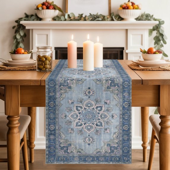 Table Runners 70 Inches Long Dress Scarves, Vintage Boho Farmhouse Coffee/Dining/Kitchen Table Decor, Holiday Table Runner, Retro Rustic Ethnic Tribal Floral Print 13x70 Inch