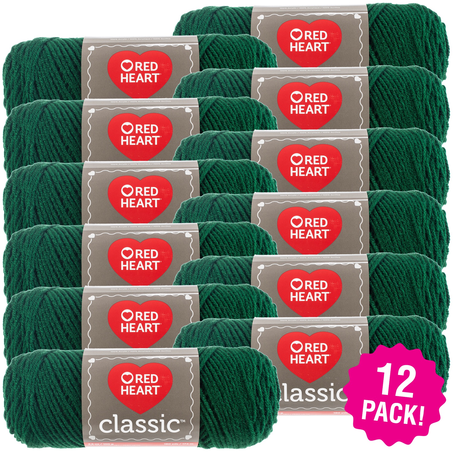Red Heart Classic Yarn Forest Green, Multipack of 12