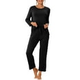 thumbnail image 2 of INSPIRE CHIC Women's Loose Soft Modal Pajama Sets Sleepwear Long Sleeve Shirt and Wide-leg Sleep Pants XL Black, 2 of 6