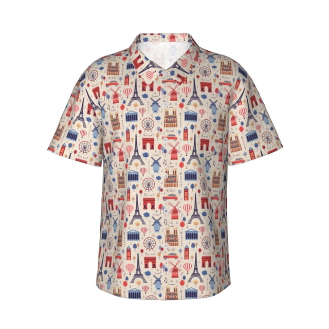 Balery Paris Camisas hawaianas de manga corta para hombre, camisas playeras de corte holgado, camisas de vacaciones con botones,Large