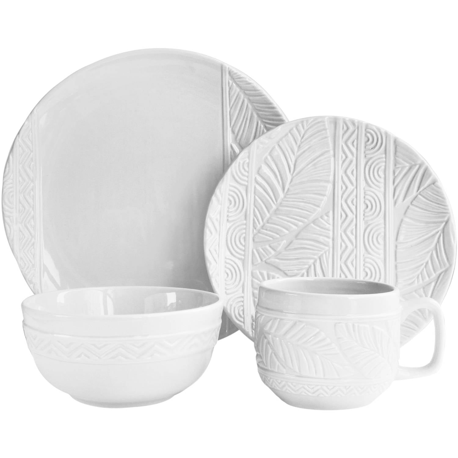 Palm Leaf White 16Piece Dinnerware Set
